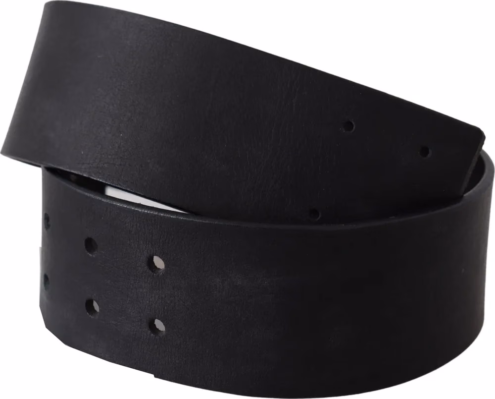 Black Genuine Leather Wide Logo Waist Belt