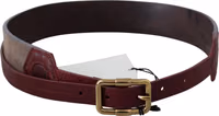 Brown Leather Wide Gold Chrome Logo Buckle Belt 2