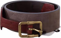 Brown Leather Wide Gold Chrome Logo Buckle Belt 3