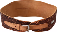 Brown Wide Leather Embroidered Design Logo Belt 1