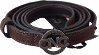 Brown Skinny Leather Round Logo Buckle Belt 3