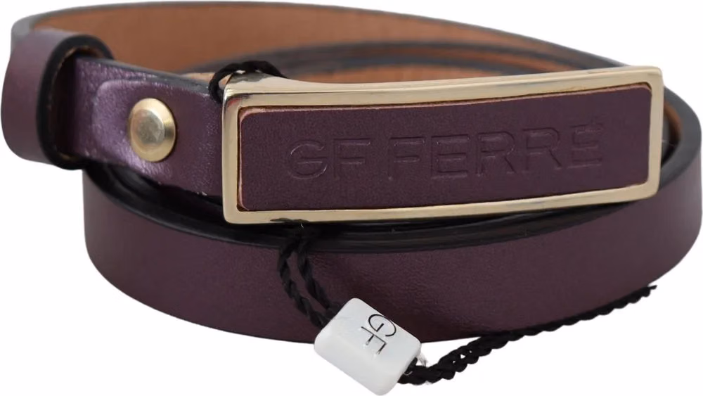 Gold Logo Buckle Waist Leather Skinny Belt