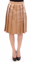 Brown Silk Solid Mini Pleated Skirt 1