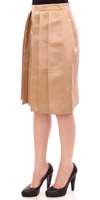 Brown Silk Solid Mini Pleated Skirt 2
