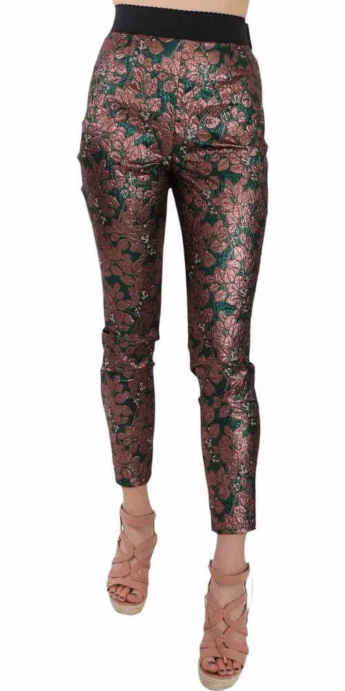 Multicolor Iridescent Brocade Jacquard Trousers Crop Pants