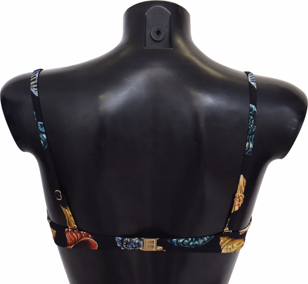 Black Seashells Print Women Swimwear Bikini Tops