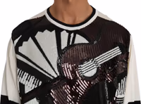 White Jazz Sequined Guitar Pullover Top Sweater 3