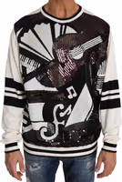 White Jazz Sequined Guitar Pullover Top Sweater 5