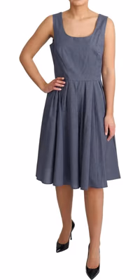Blue Polka Cotton A-Line Stretch Dress