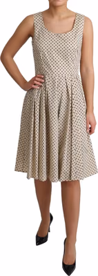 Beige Polka Dotted Cotton A-Line Dress