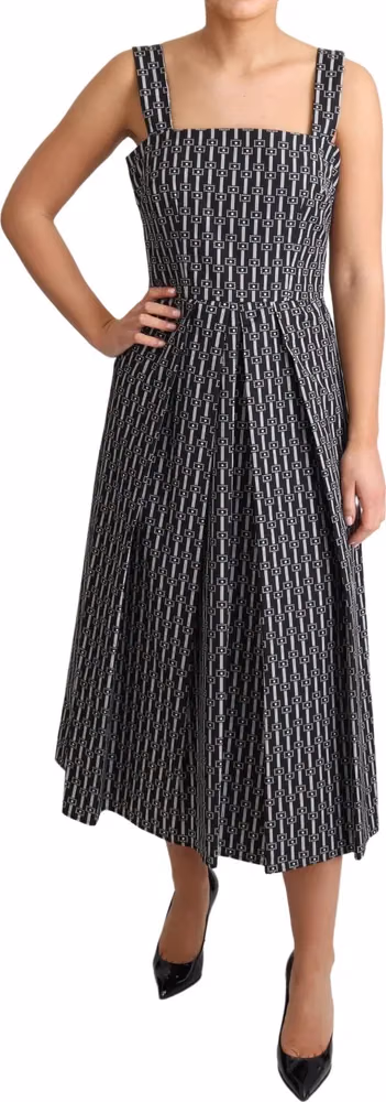 Black White Pattern Cotton A-Line Dress