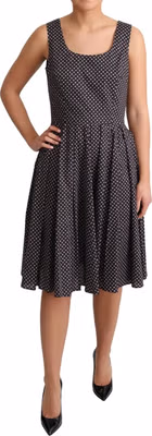 Black Floral Cotton A-Line Stretch Dress