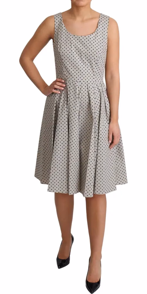 Beige Polka Dotted Cotton A-Line Dress
