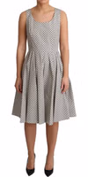 Beige Polka Dotted Cotton A-Line Dress 4