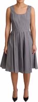 Blue Beige Geometric Cotton A-Line Dress 1