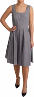 Blue Beige Geometric Cotton A-Line Dress 2