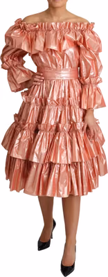 Pink Ruffled Dress Silk Cotton Gown Dress