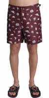 Maroon Hats Print Beachwear Shorts Swimwear 1