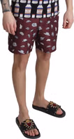 Maroon Hats Print Beachwear Shorts Swimwear 4