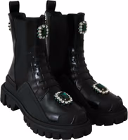 Black Leather Crystal Combat Boots 1