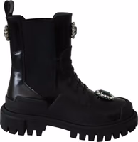 Black Leather Crystal Combat Boots 2