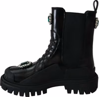 Black Leather Crystal Combat Boots 3