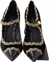 Black Velvet Gold Mary Janes Pumps 1