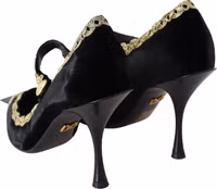 Black Velvet Gold Mary Janes Pumps 3