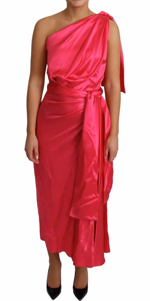 Dress Pink Fitted Cut One Shoulder Midi Dress