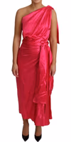 Dress Pink Fitted Cut One Shoulder Midi Dress 1