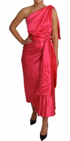 Dress Pink Fitted Cut One Shoulder Midi Dress 2
