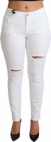 White Tattered Skinny Denim Cotton Stretch Jeans 3