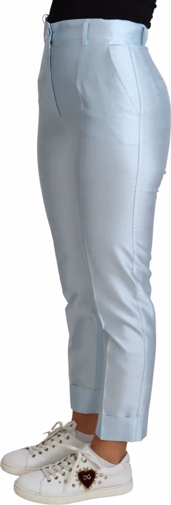 Light Blue Silk Cropped Tapered Trouser Pants