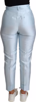 Light Blue Silk Cropped Tapered Trouser Pants 2