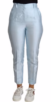 Light Blue Silk Cropped Tapered Trouser Pants 3