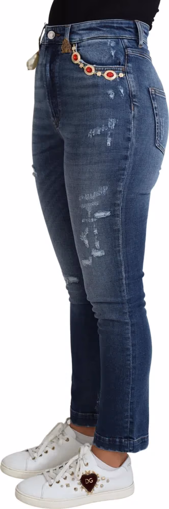 Blue Embellished Skinny Trouser Cotton Jeans
