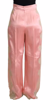 Pink Lace Trimmed Silk Satin Wide Legs Pants 2