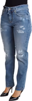 Blue Tattered Skinny Denim Cotton Blend Jeans 1