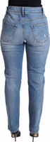 Blue Tattered Skinny Denim Cotton Blend Jeans 2