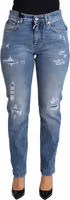 Blue Tattered Skinny Denim Cotton Blend Jeans 3