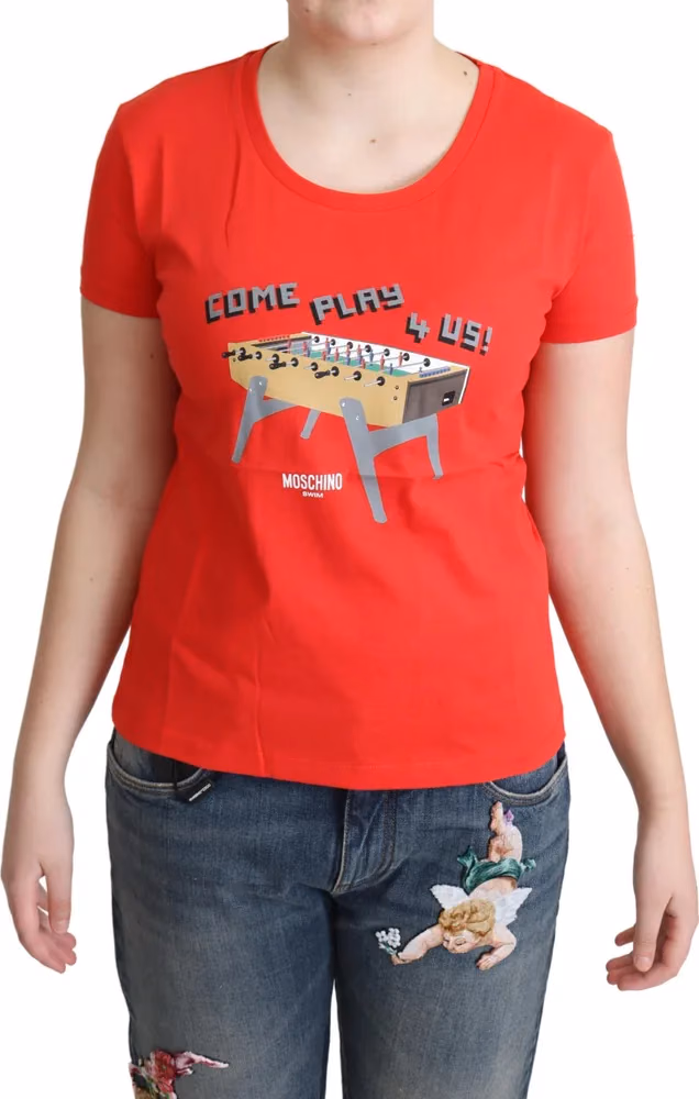 Red Cotton Come Play 4 Us Print Tops Blouse T-shirt