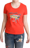 Red Cotton Come Play 4 Us Print Tops Blouse T-shirt 1