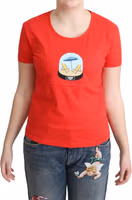 Red Printed Cotton Short Sleeves Tops Blouse T-shirt 1