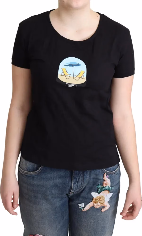 Black Printed Cotton Short Sleeves T-shirt