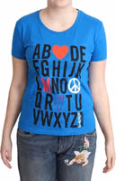 Blue Cotton Alphabet Letter Print Tops 1