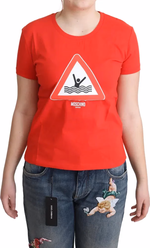 Red Cotton Swim Graphic Triangle Print T-shirt