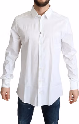 White Cotton Stretch Men Dress Formal Shirt