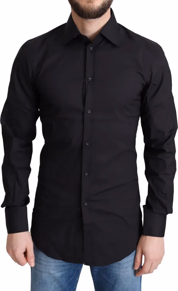 Black Cotton Blend Formal Dress Shirt