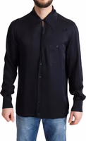 Black Jacquard Silk Casual Button Down Shirt 1