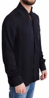 Black Jacquard Silk Casual Button Down Shirt 2